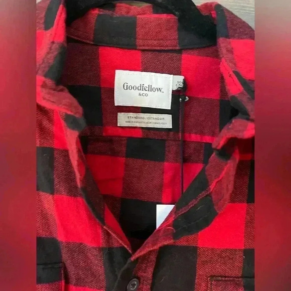 NWT Goodfellow &‎ Co. Men's Red Black Buffalo Plaid Flannel, fall, winter E65 - Picture 6 of 6